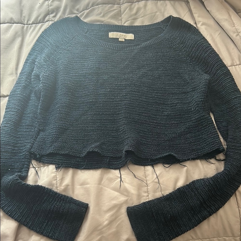 Loft Blue Crew Neck Sweater with Textured Knit